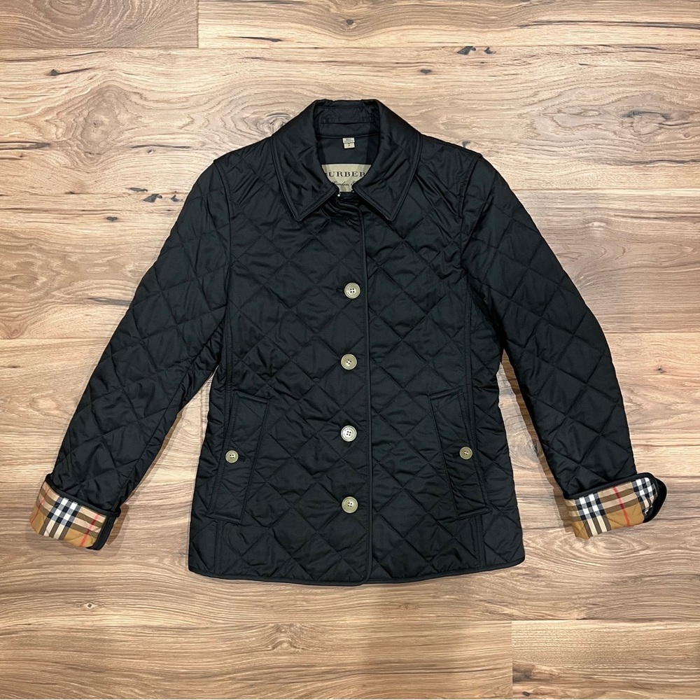 Burberry Womens Quilted Black Small Jacket with Garment Bag